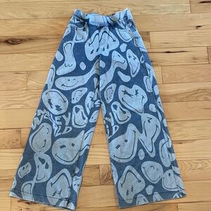 H&M x Smiley World Graphic Wide-Leg Denim Pants in Two-Tone Blue